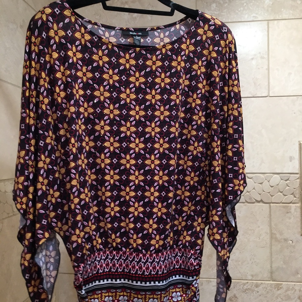 Fun tunic style blouse poly/spandex blend Top multi-colored by Style Co.